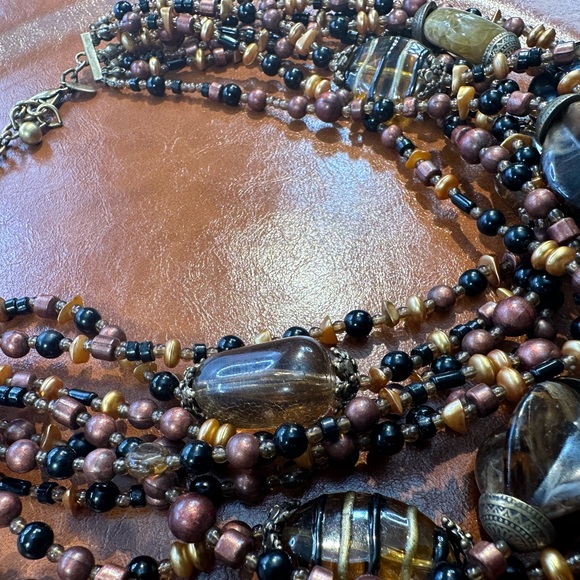 Chicos multi beaded bib, choker necklace, and brown, black brass colors - Picture 4 of 12